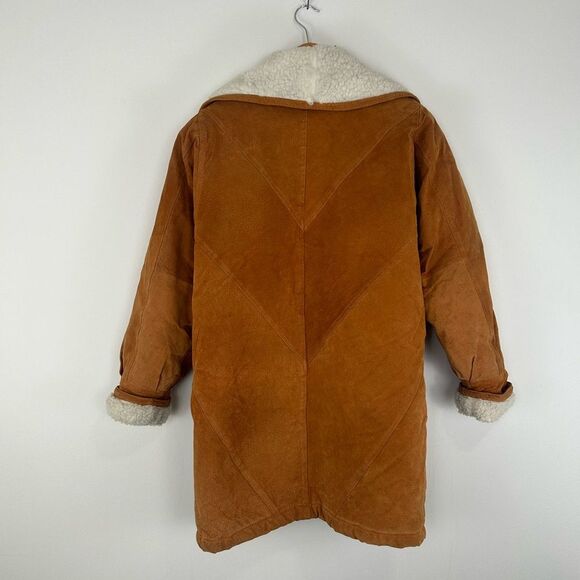 Vintage Suede Brown Genuine Leather Sherpa Coat - Picture 5 of 8